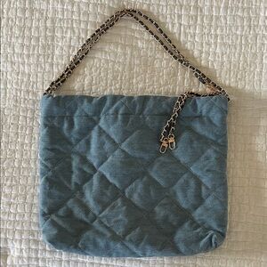 Quilted Blue Shoulder Bag with Chain Strap